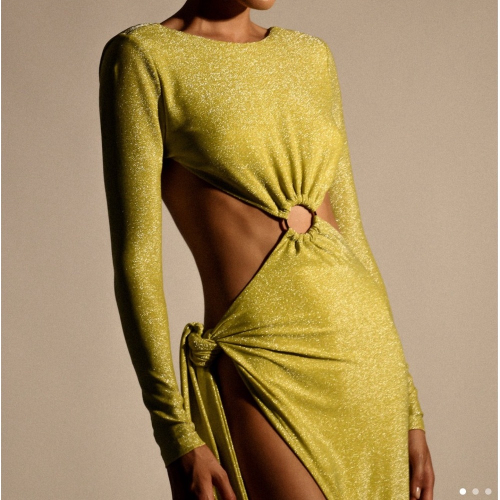 Meshki light green sparkle cut out maxi dress.
